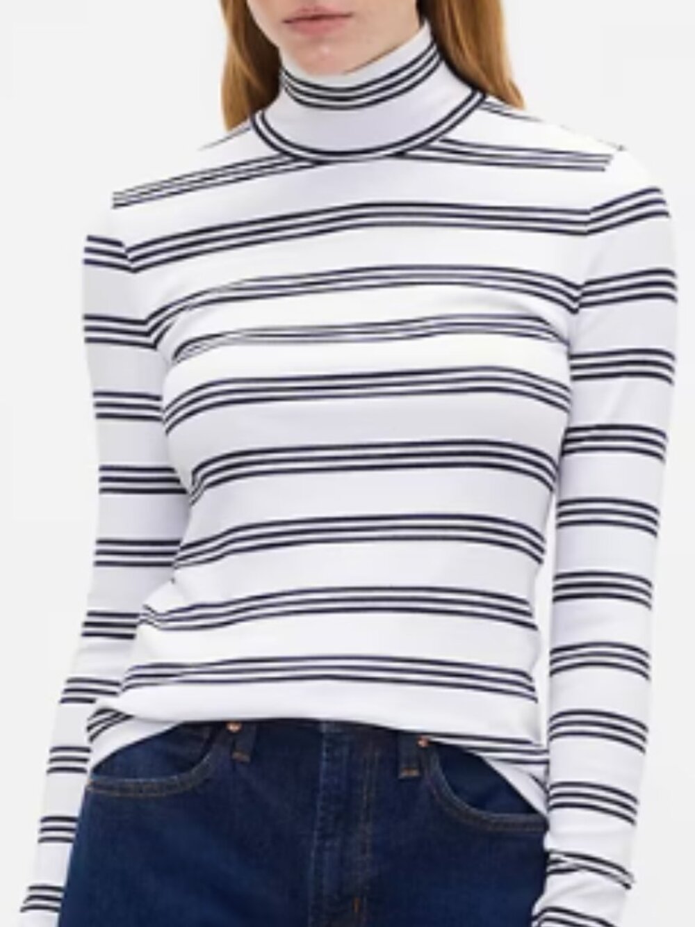 Gap Women's Cotton Turtleneck Soft Knit Shirt Long Sleeve White Striped Top